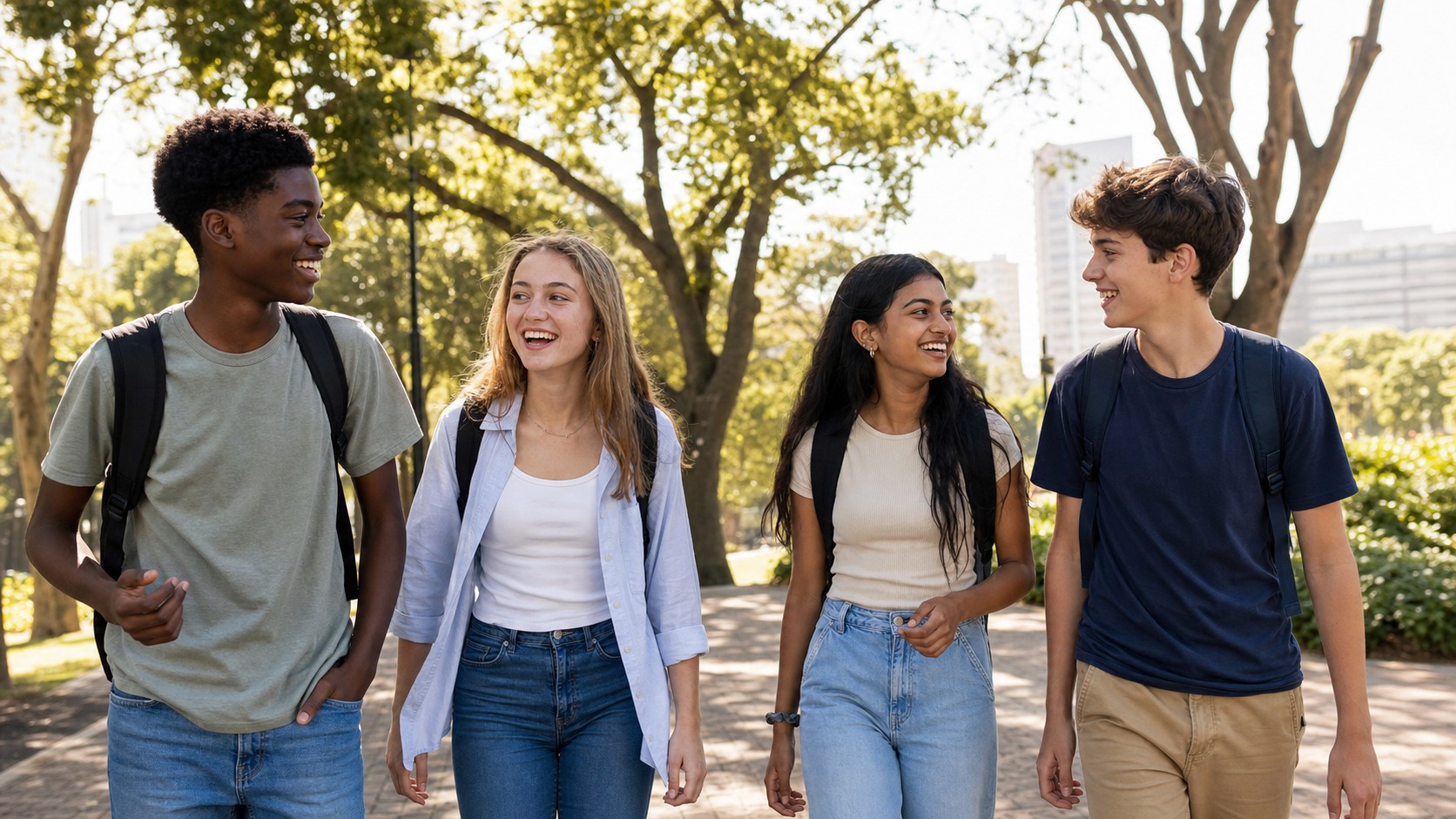 Diverse group of South African teenagers walking together after school