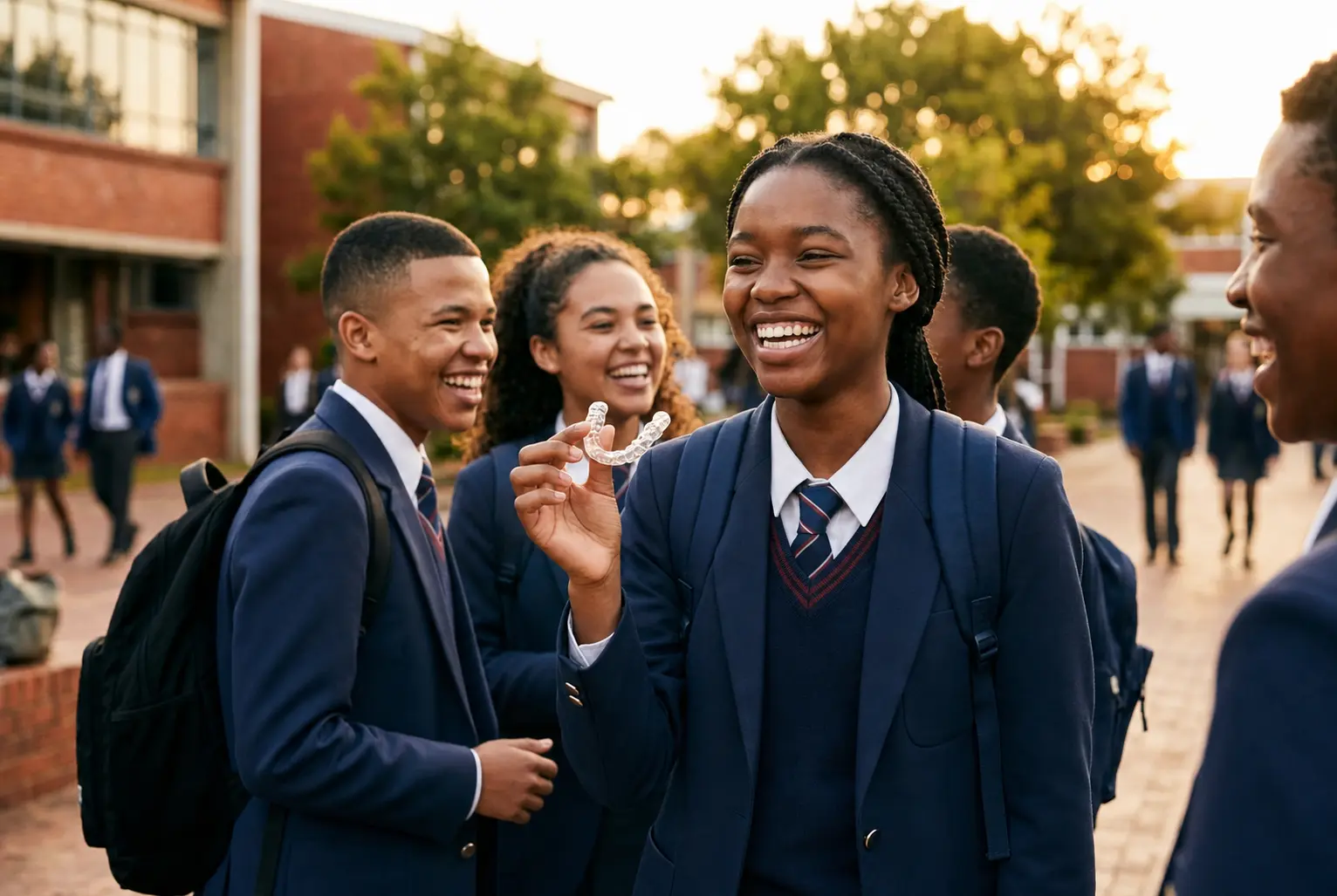 South African teenagers wearing school uniforms and smiling together